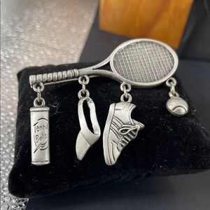 2.10.26-22 JJ Jonette Sporty Silver Pewter Tennis Brooch
